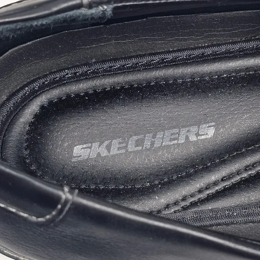 Skechers Men's Black Leather Square Toe Slip-On Comfort Shoes #61190 Size 12